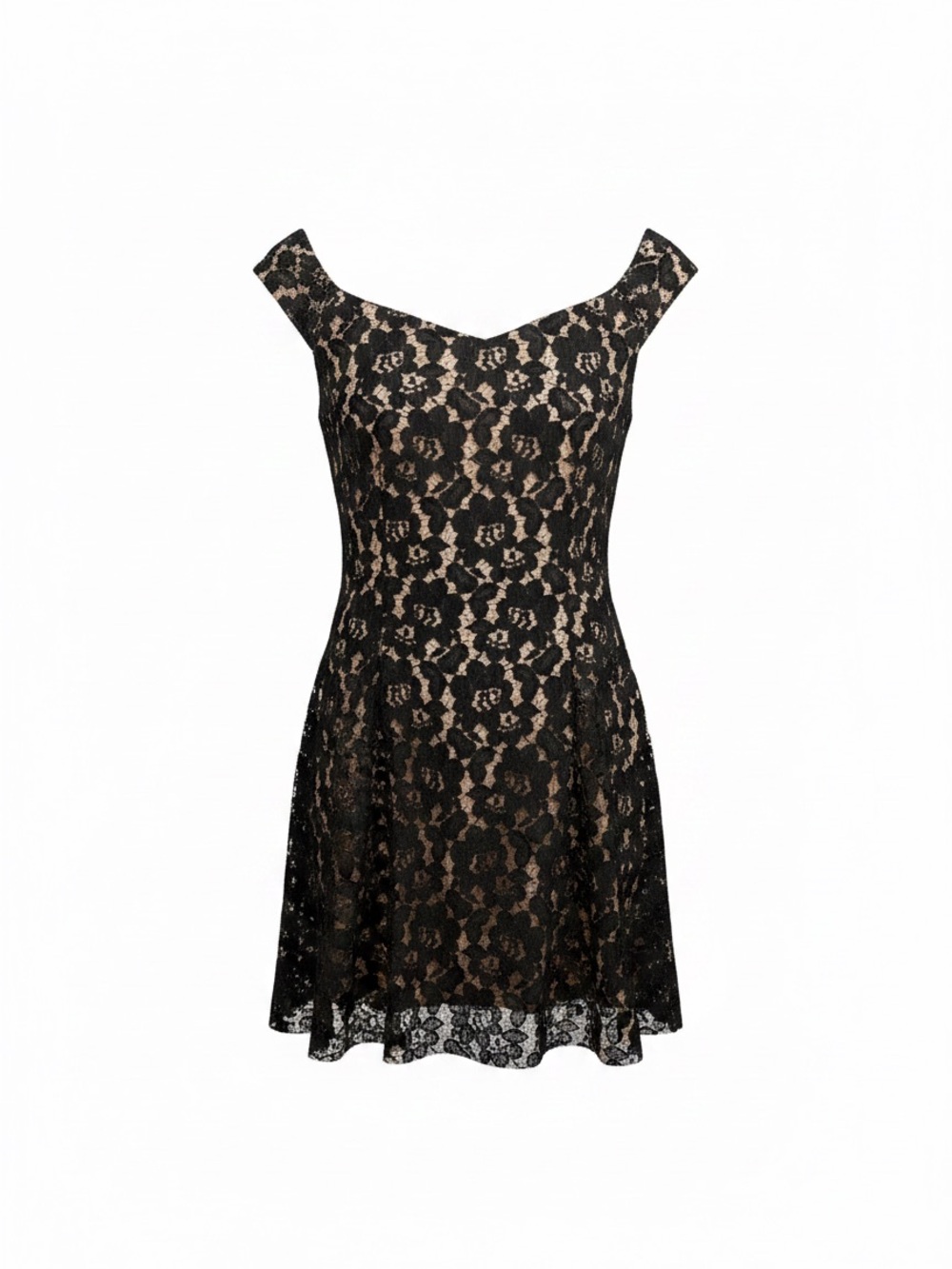 NikiBiki Black Lace A-Line Dress with Nude LiningSize Small